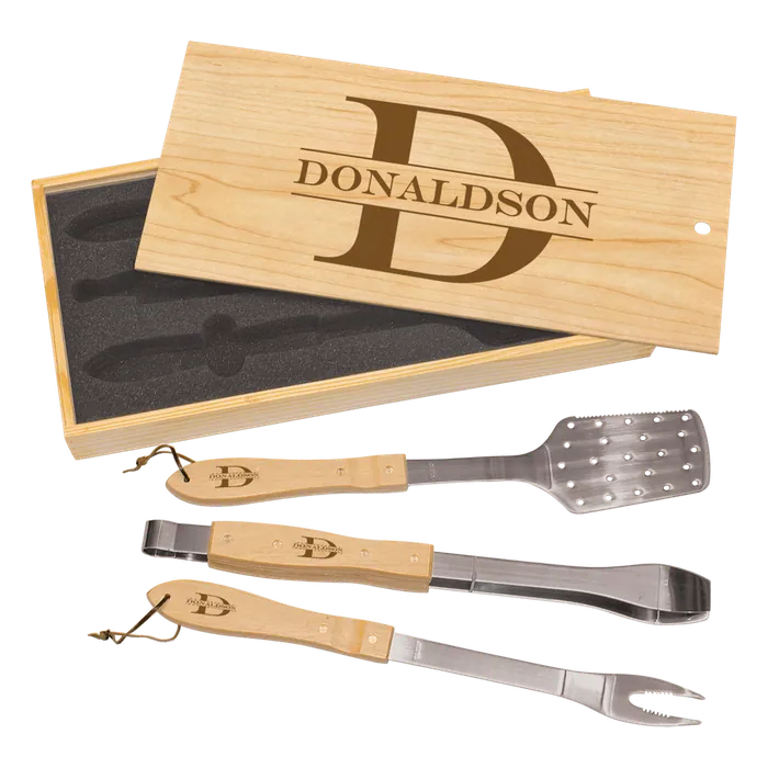 3-Piece BBQ Set in Pine Box