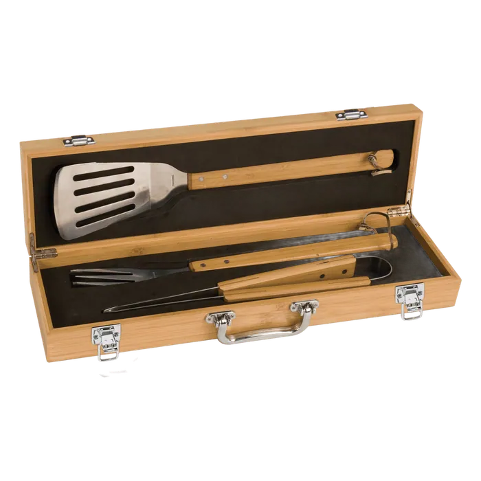 3-Piece Bamboo BBQ Set in Bamboo Case