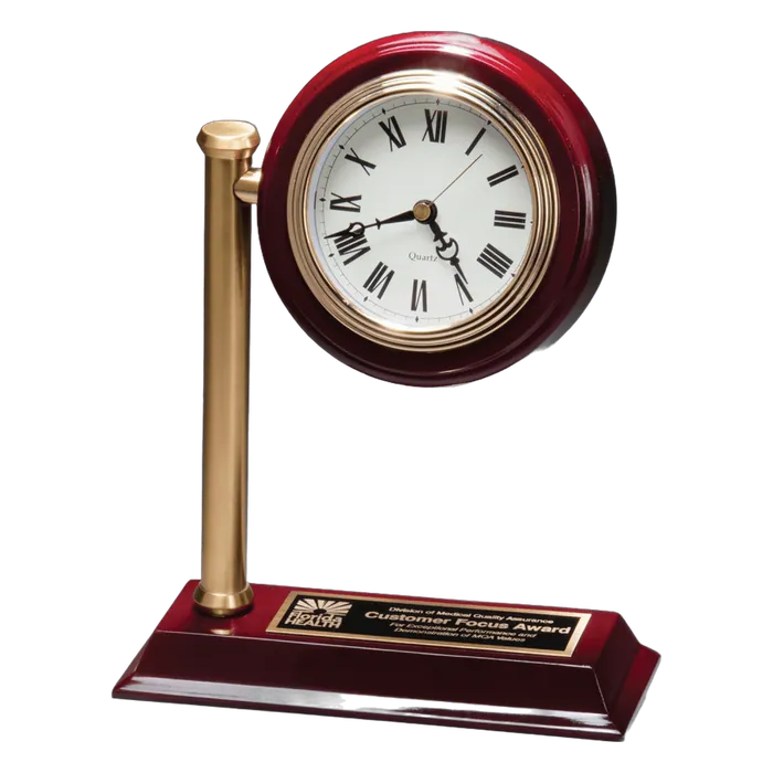 Rail Station Style Desk Clock on a Rosewood Finish High Gloss Base
