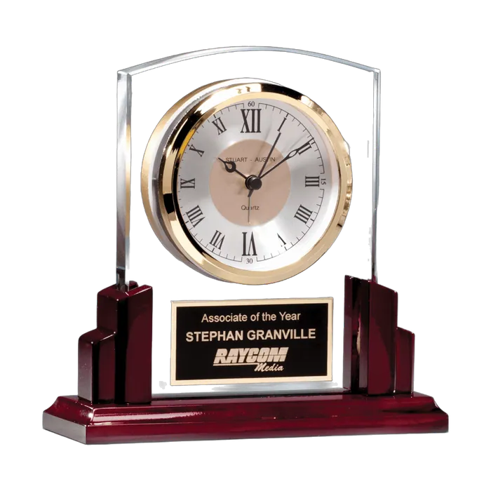 Glass Clock with Rosewood High Gloss Base
