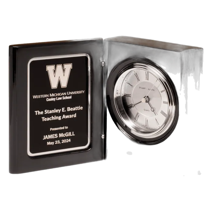 Black Piano Finish Book Clock with Diamond Spun Dial and Three Hand Movement