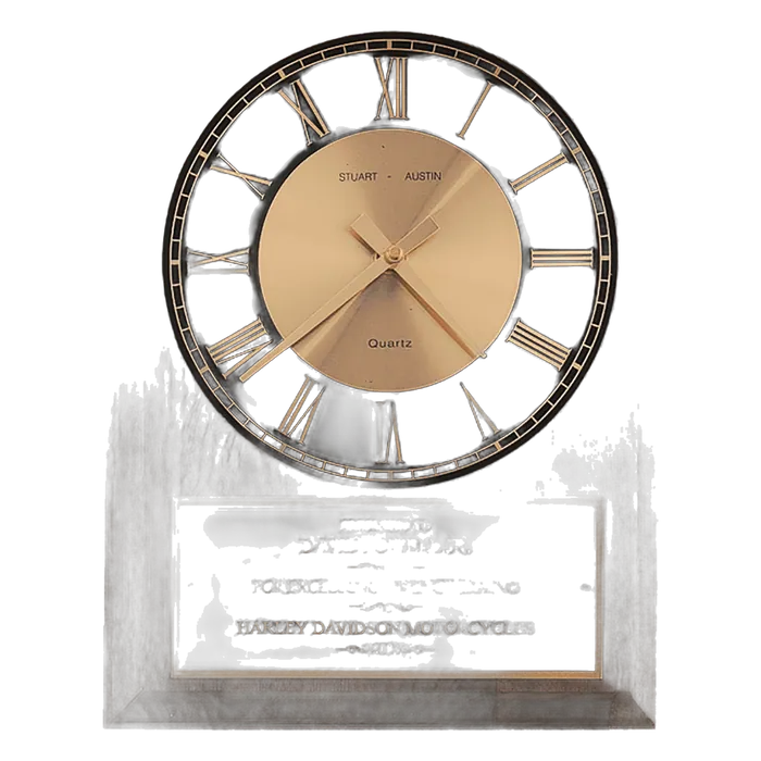 American Walnut Round Face Quartz Clock with Black Plate, 8" x 10"