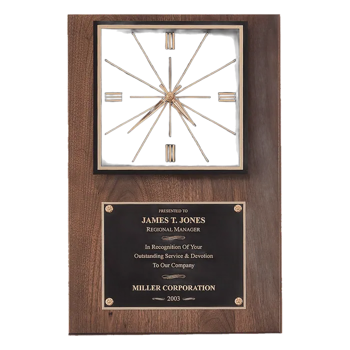American Walnut Quartz Clock with Black Plate/Hangs Vertical or Horizontal