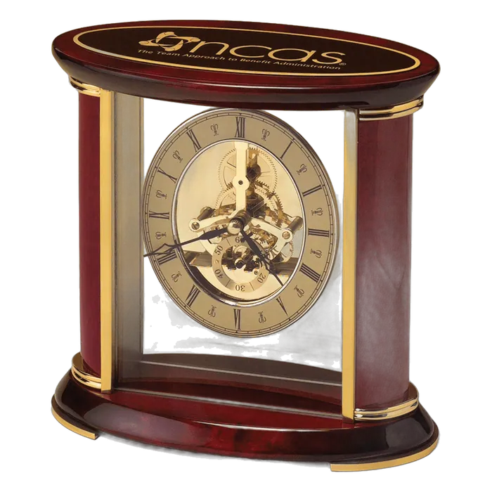 Skeleton Clock w/Sub-Second Dial, Brass Finish Movement, Rosewood Piano Accents