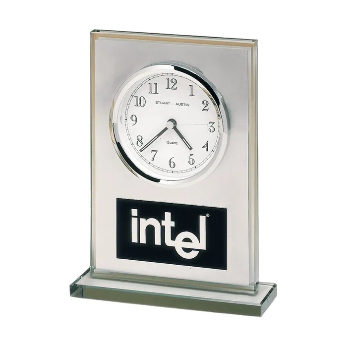 Glass Clock with Brushed Aluminum Panel and White Dial
