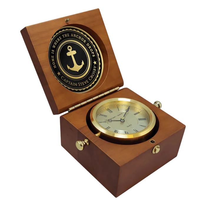 Captain's Clock Hand Rubbed Maogany Finish Case, Solid Brass Clock Housing