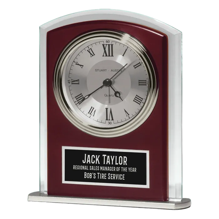Beveled Glass with Wood Accent, Silver Bezel and Dial, Three Hand Movement