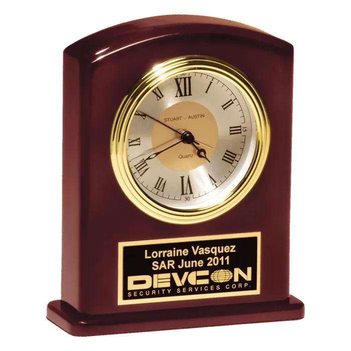 High Gloss Rosewood Finish Clock, Diamond Spun Dial, Three Hand Movement
