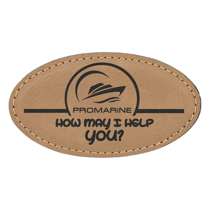 Light Brown 3 1/4" x 1 3/4" Leatherette Oval Badge with Magnet