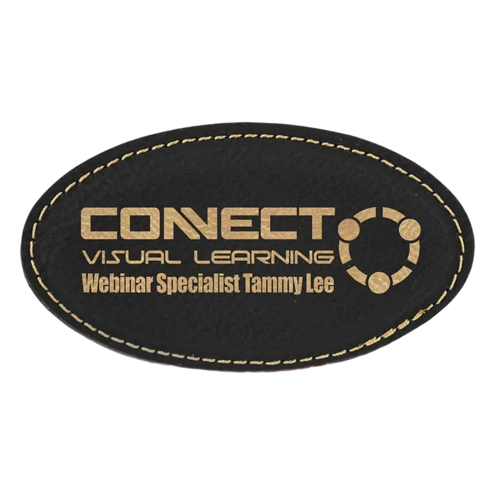 Black/Gold 3 1/4" x 1 3/4" Leatherette Oval Badge with Magnet