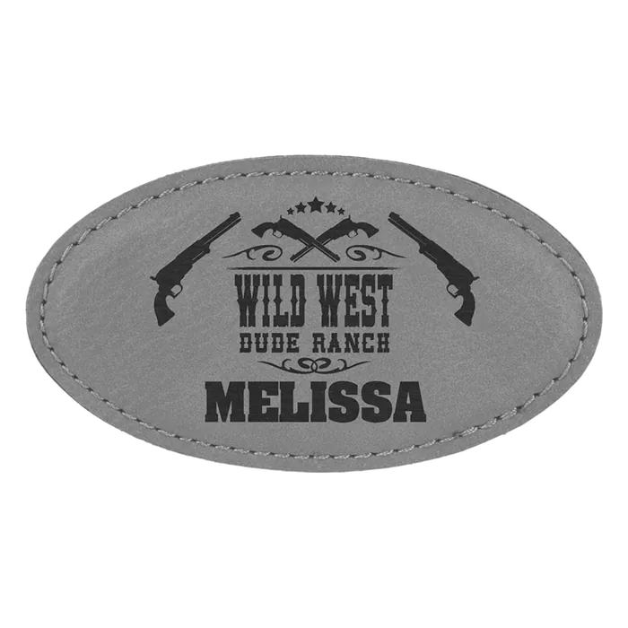 Gray 3 1/4" x 1 3/4" Leatherette Oval Badge with Magnet