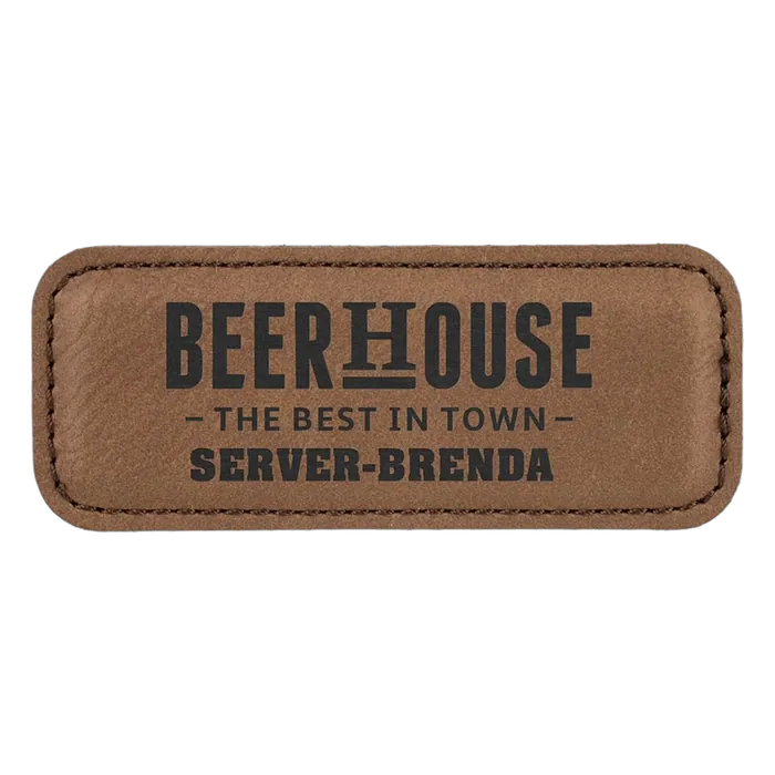 3 1/4" x 1 1/4" Dark Brown Leatherette Badge with Magnet