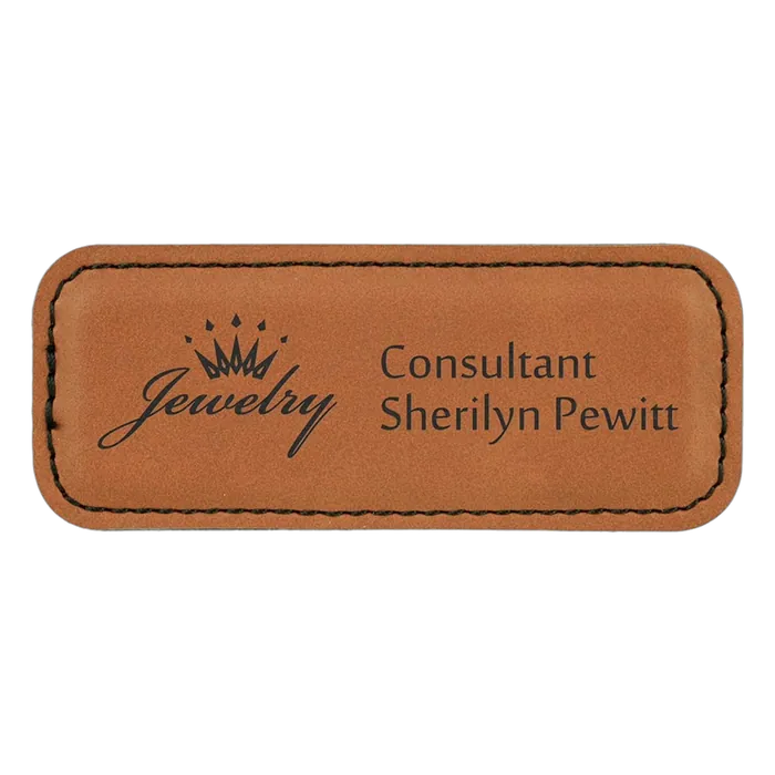 3 1/4" x 1 1/4" Rawhide Leatherette Badge with Magnet