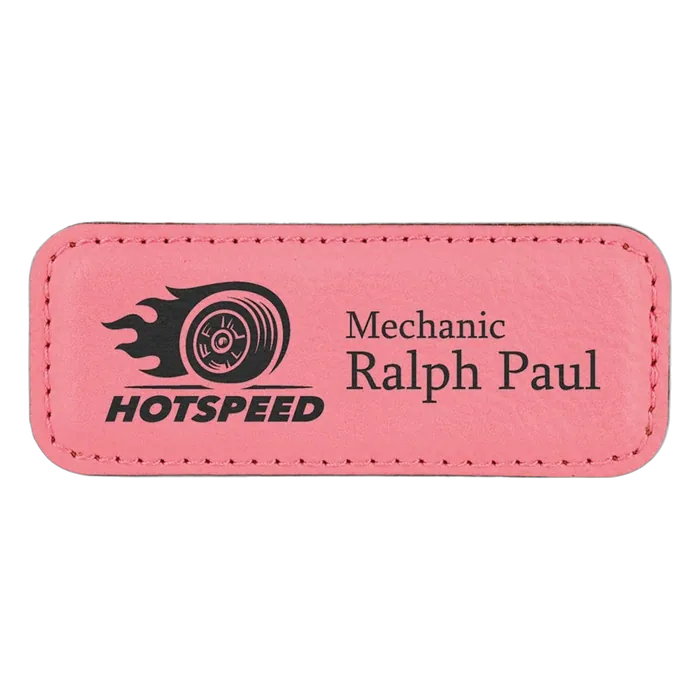 3 1/4" x 1 1/4" Pink Leatherette Badge with Magnet