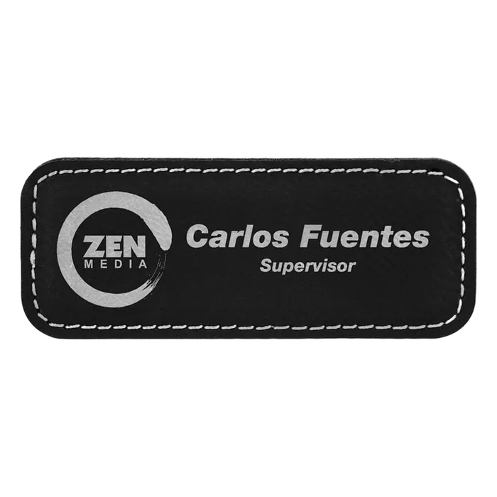 3 1/4" x 1 1/4" Black/Silver Leatherette Badge with Magnet