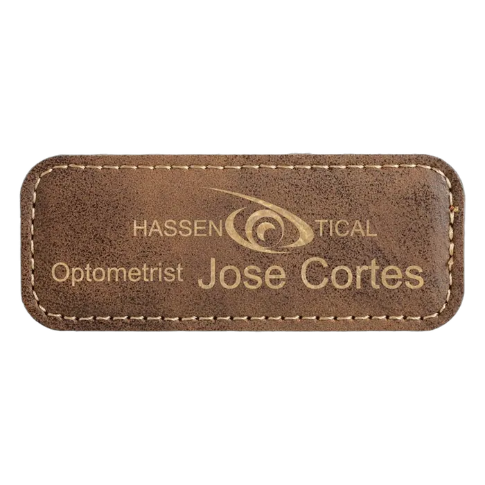 3 1/4" x 1 1/4" Rustic/Gold Leatherette Badge with Magnet