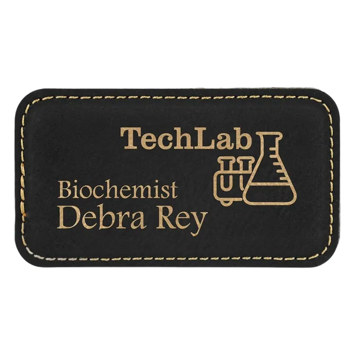 3 1/4" x 1 3/4" Black/Gold Leatherette Badge with Magnet