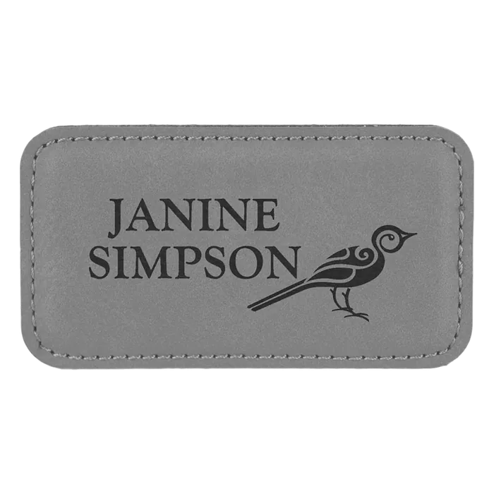 3 1/4" x 1 3/4" Gray Leatherette Badge with Magnet