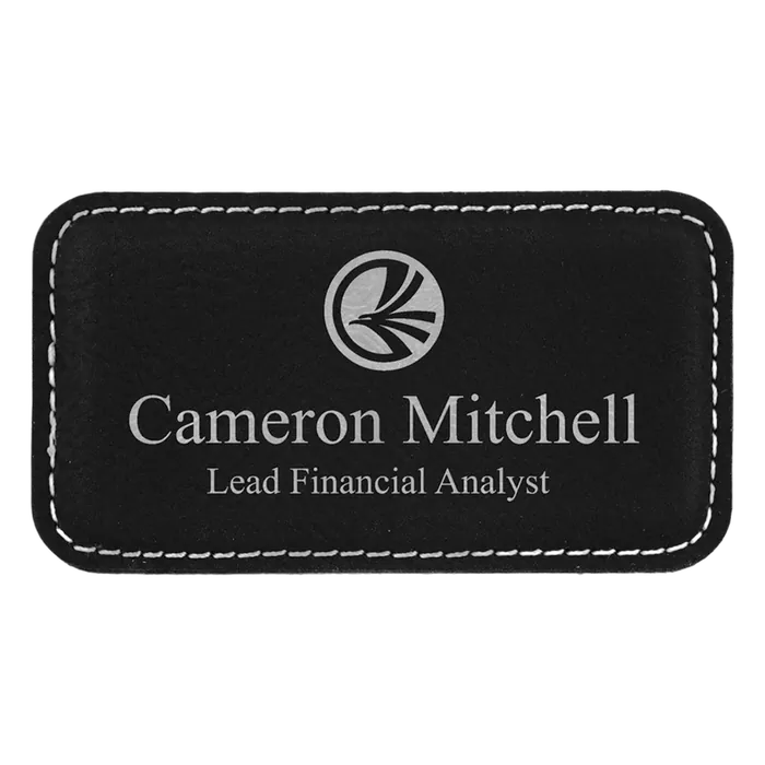 3 1/4" x 1 3/4" Black/Silver Leatherette Badge with Magnet