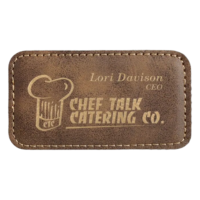 3 1/4" x 1 3/4" Rustic/Gold Leatherette Badge with Magnet