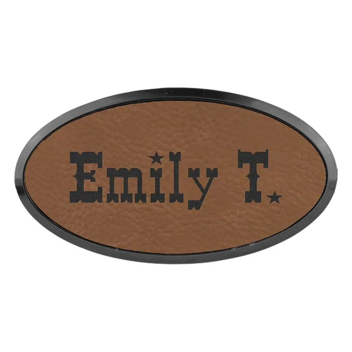 3" x 1 1/2" Dark Brown Leatherette Oval Badge with Frame