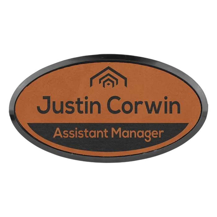 3" x 1 1/2" Rawhide Oval Badge with Frame