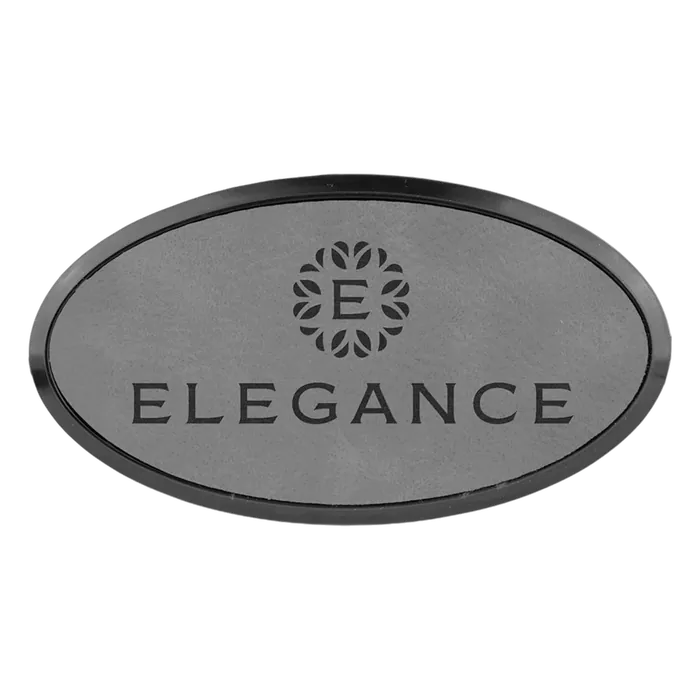 3" x 1 1/2" Gray Leatherette Oval Badge with Frame