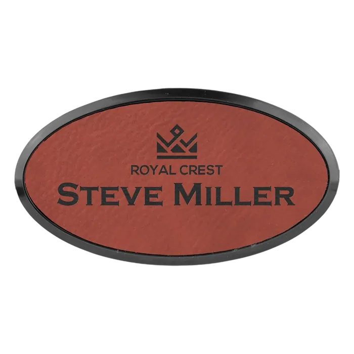 3" x 1 1/2" Rose' Leatherette Oval Badge with Frame
