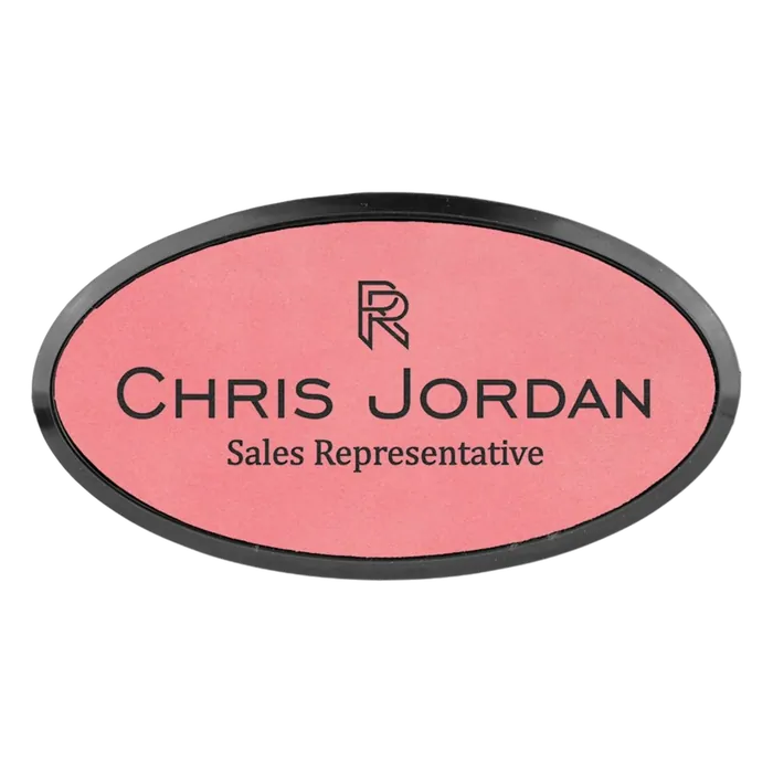 3" x 1 1/2" Pink Leatherette Oval Badge with Frame