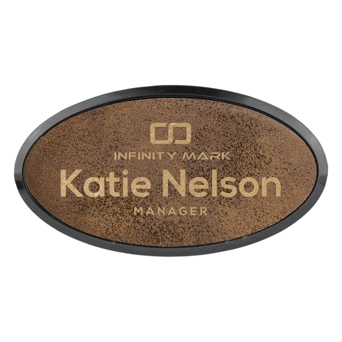 3" x 1 1/2" Rustic/Gold Leatherette Oval Badge with Frame