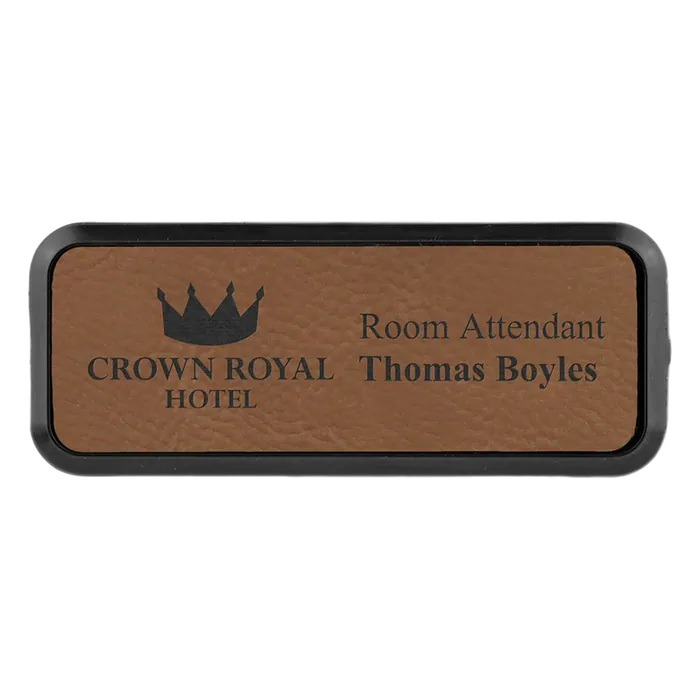 Dark Brown 3" x 1" Leatherette Round Corner Badge with Frame