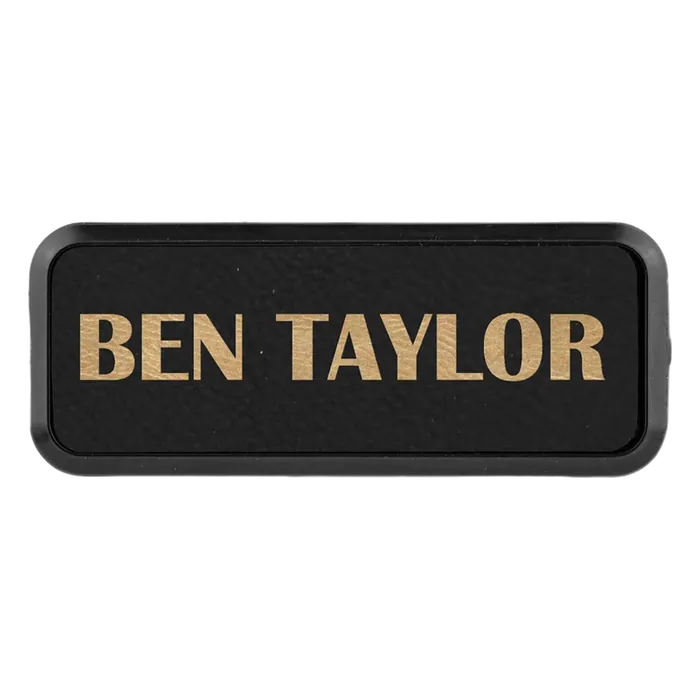 Black/Gold 3" x 1" Leatherette Round Corner Badge with Frame