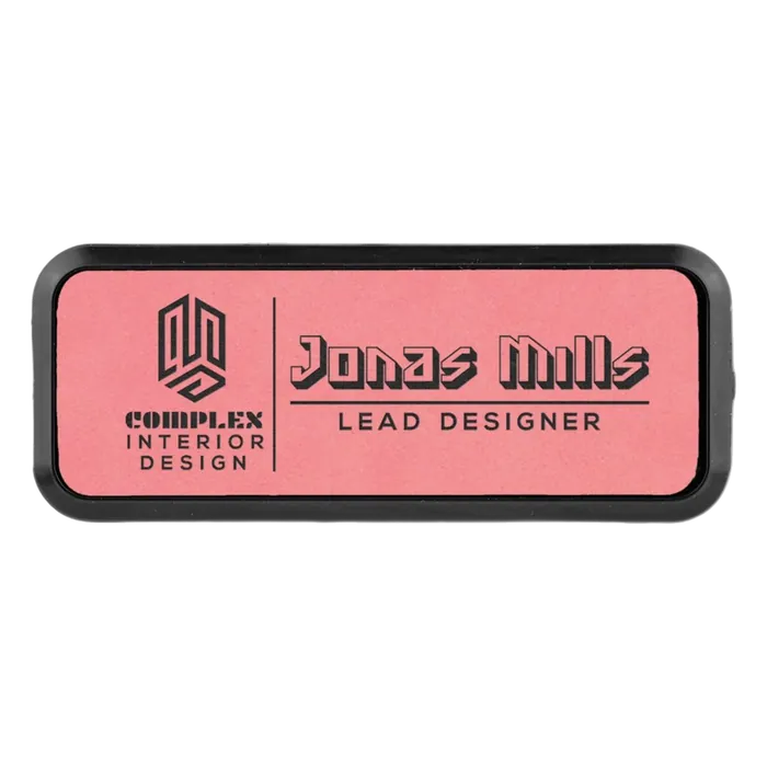 Pink 3" x 1" Leatherette Round Corner Badge with Frame