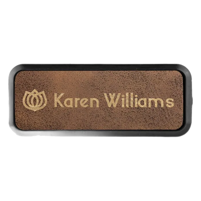 Rustic/Gold 3" x 1" Leatherette Round Corner Badge with Frame