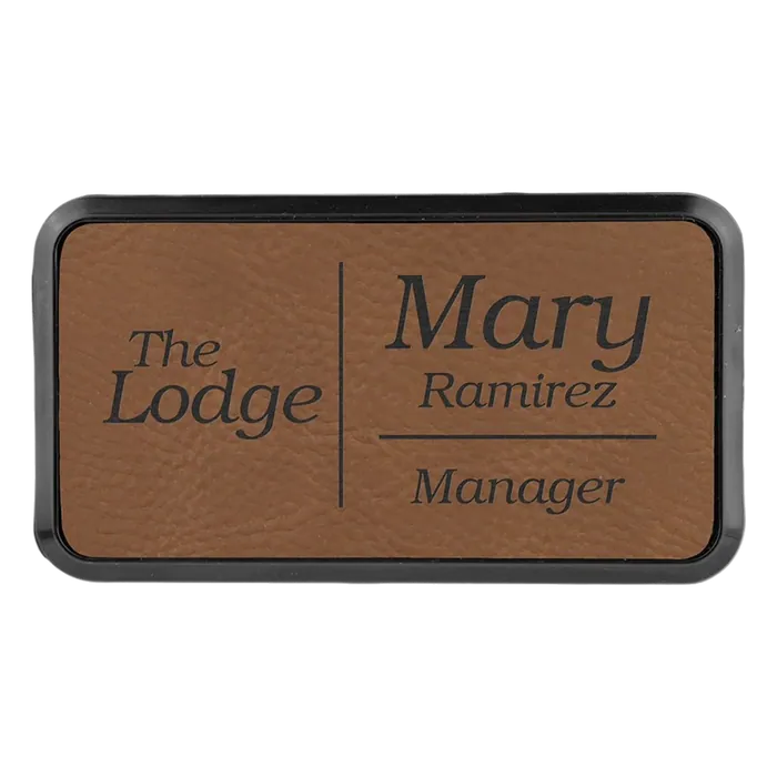 3" x 1 1/2" Dark Brown Leatherette Round Corner Badge with Frame