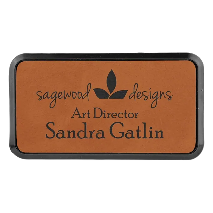 3" x 1 1/2" Rawhide Leatherette Round Corner Badge with Frame