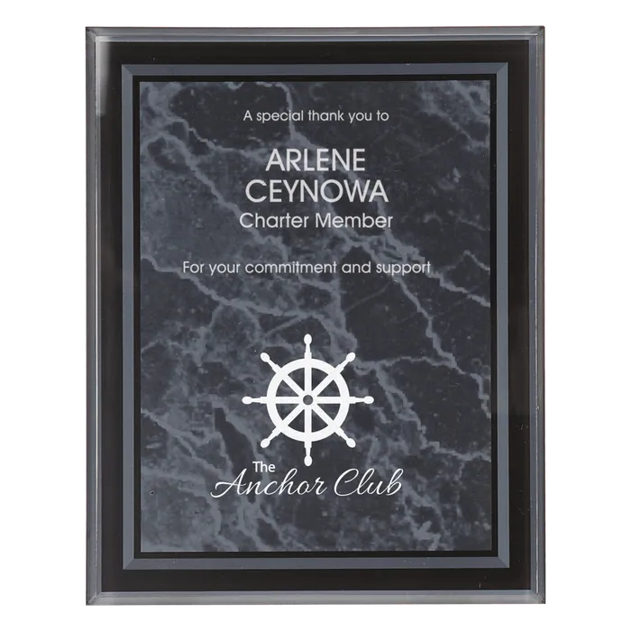 Large Black Marble Border Clear Plaque