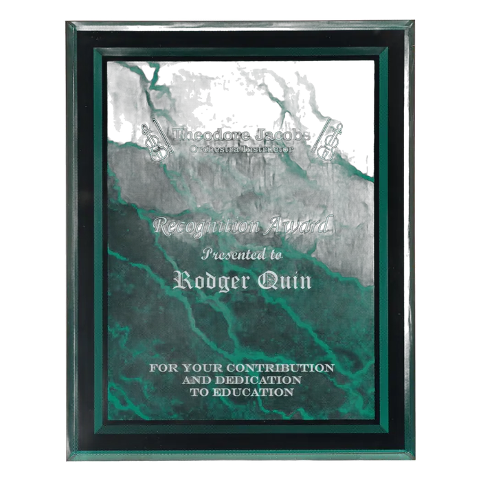 Large Green Marble Border Clear Plaque