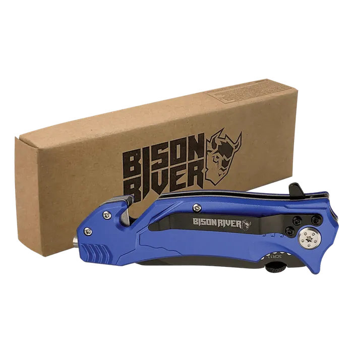 Bison River Blue 4 1/2" Anodized Aluminum Rescue Knife