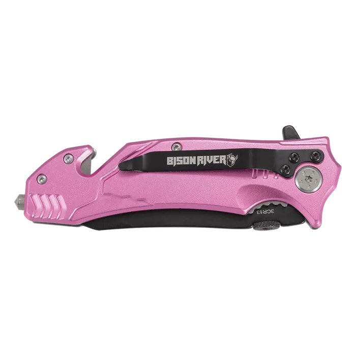 Bison River Pink 4 1/2" Anodized Aluminum Rescue Knife
