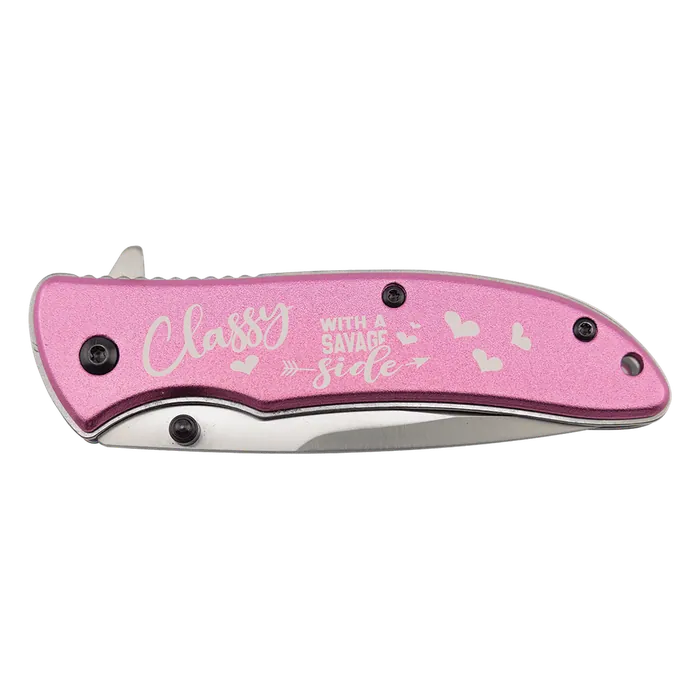 Bison River Pink 4 1/4" Anodized Aluminum Everyday Carry Knife