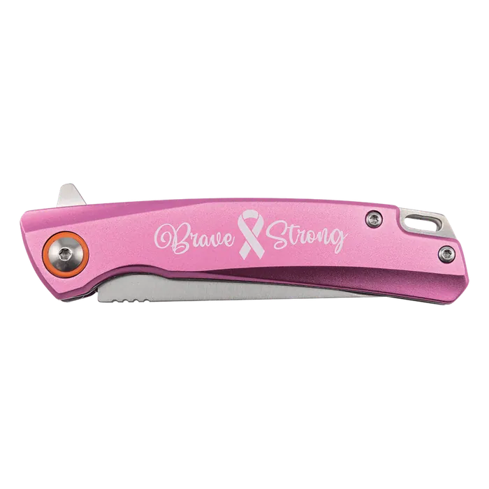 Bison River Pink 4" Anodized Aluminum Everyday Carry Knife w/Ball Bearing Open