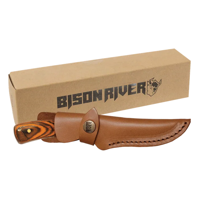 Bison River 7 3/4" Fixed Blade Wood Knife with Leather Sheath