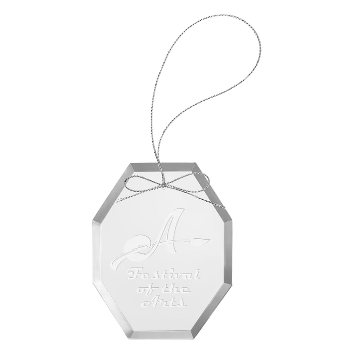 Octagon Glass Ornament with Silver String Hanger