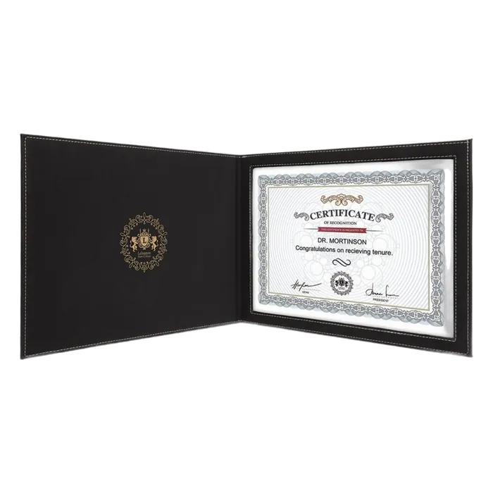 Black/Gold Leatherette Certificate Holder for 8 1/2" x 11" Certificate