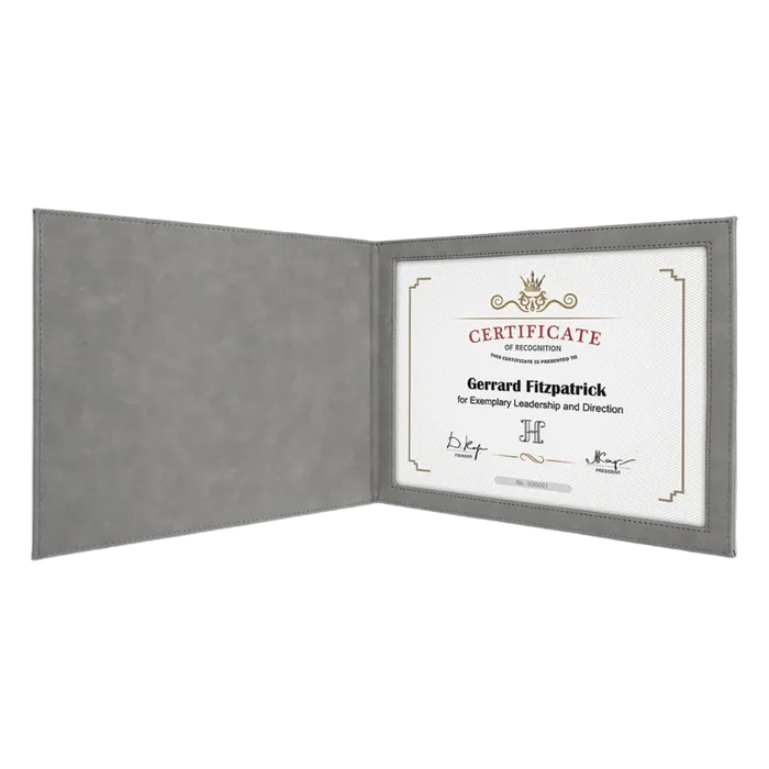 Gray Leatherette Certificate Holder for 8 1/2" x 11" Certificate