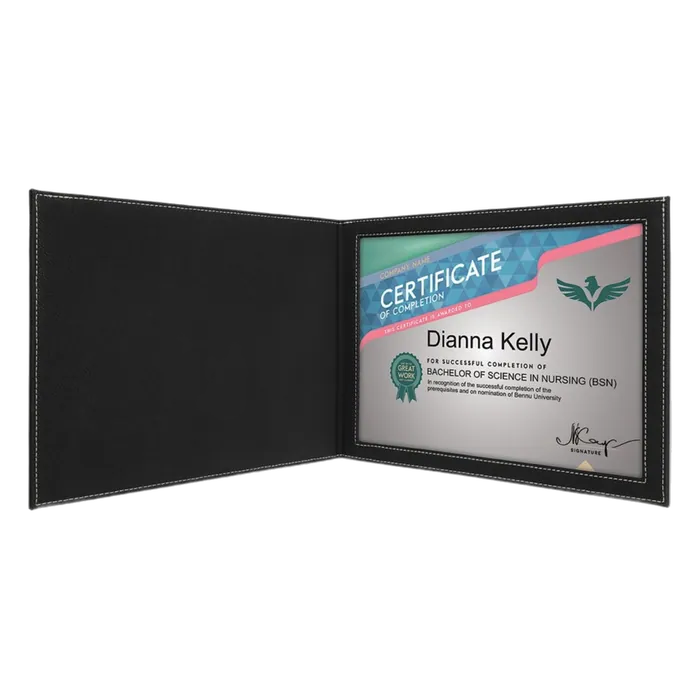 Black/Silver Leatherette Certificate Holder for 8 1/2" x 11" Certificate