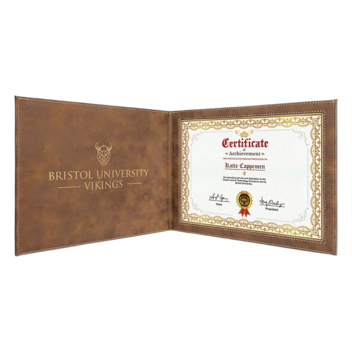 Rustic/Gold Leatherette Certificate Holder for 8 1/2" x 11" Certificate