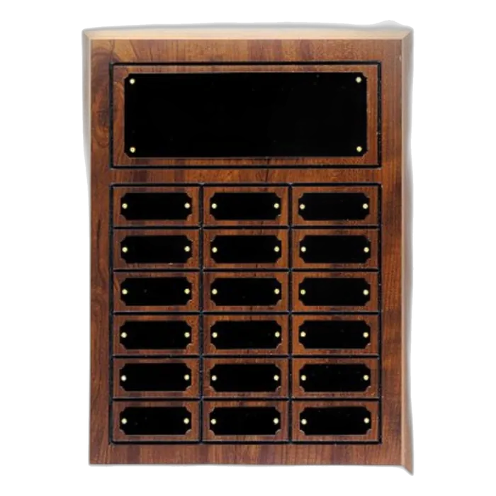 Cherry Finish Grooved Perpetual Plaque with 18 Plates