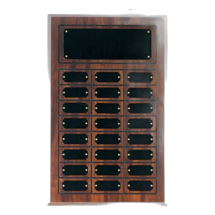 Cherry Finish Grooved Perpetual Plaque with 12 Plates, 11 3/4" X 18 3/4"
